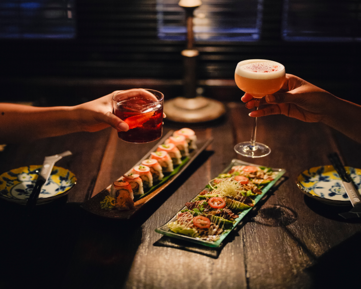 Sushi rolls and cocktails served at Kajin contemporary Japanese restaurant Bali